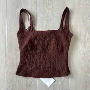 ZARA Textured Square Neck Tank Top Tie Back Burgundy Brown